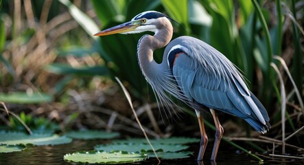 Close-up portrait of Great Blue Heron.