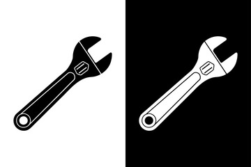 Minimalist Adjustable Wrench Vector Black & White Design.