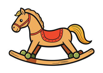 Hand-Drawn Rocking Horse Art, Vintage Toy Horse for Kids' Room Decor. Stylish Rocking Horse Vector, Old-Fashioned Wooden Horse Illustration