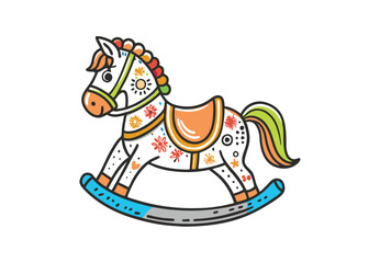 Hand-Drawn Rocking Horse Art, Vintage Toy Horse for Kids' Room Decor. Stylish Rocking Horse Vector, Old-Fashioned Wooden Horse Illustration