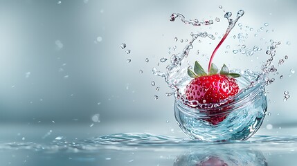 Water forming a spiral around a floating strawberry