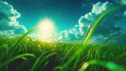 Fototapeta premium green grass beneath sky with wind blowing