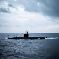 Fototapeta premium Submarine maneuvering in open waters maritime event naval exploration overcast sky aerial view technology focus