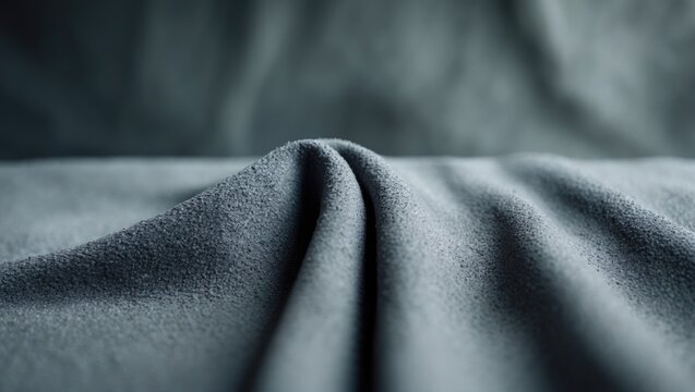 Close-up of a gray fleecy suede texture with a shammy leather background in macro photography.