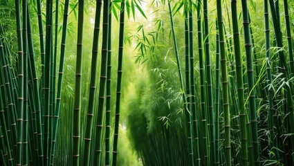 Fototapeta premium Green bamboo fence texture backdrop, bamboo texture panorama