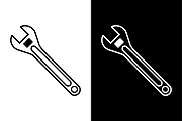 Adjustable Wrench Clipart Clean Black & White Silhouette.
