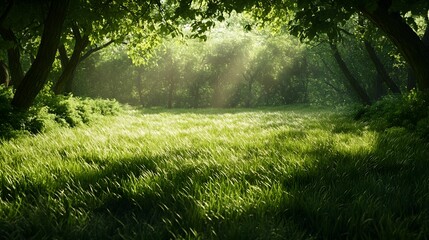 Obraz premium An open expanse of grass, uninterrupted by trees or obstacles, evoking freedom and tranquility