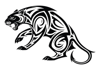 Tribal Panther Tattoo – Black and White Vector Illustration with Dynamic Tribal Art
