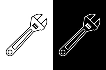Adjustable Wrench Clipart Clean Black & White Silhouette.