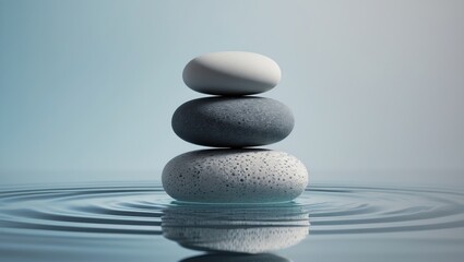 Fototapeta premium Zen stones in water reflecting - peace balance meditation relaxation theme.