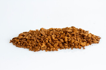 Instant coffee and freeze dried coffee on white background ; close up
