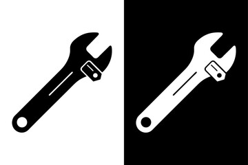 Minimalist Adjustable Wrench Vector Black & White Design.