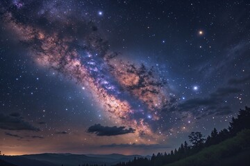 Fototapeta premium Tranquil Night Galactic Canvas: A Beautiful Cosmic Background of the Universe and Galaxy