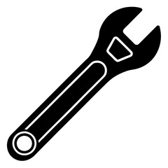 Adjustable Wrench Silhouette Vector White Background.