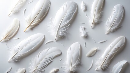 Collection of white feathers, isolated.