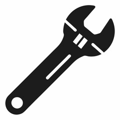 Adjustable Wrench Silhouette Vector White Background.