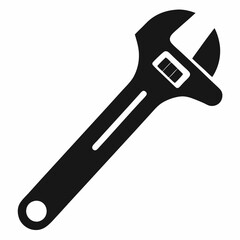 Adjustable Wrench Silhouette Vector White Background.