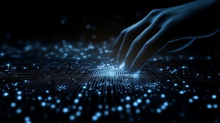 Hand touching a digital circuit board