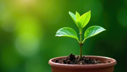 Naklejka premium Tender guava seedling with delicate leaves and tiny flowers in a pot, flora, nature, greenery