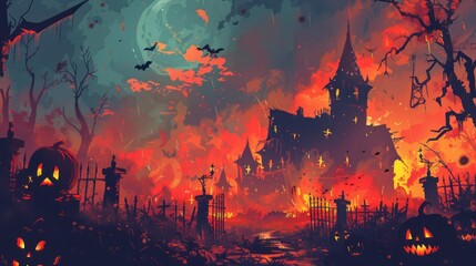 Illustration scary halloween greeting poster design. AI generated image 