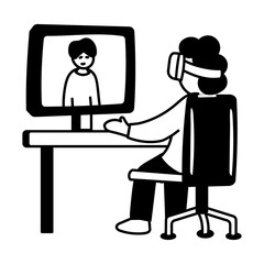 Hand drawn illustration of a character using virtual reality glasses 


