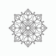 Easy Floral Mandala Coloring Page, round lace round ornament. mandala line art design