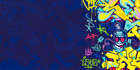 Trendy Abstract Colorful Urban Street Art Graffiti Style Vector Illustration Background Template
