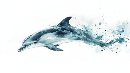 Watercolor Painting of a Dolphin Leaping Through Water