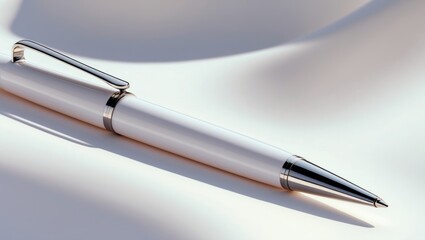 Naklejka premium Close-up of a white pen resting on a white background.