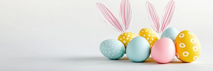 Easter Eggs With Whimsical Bunny Ears Set Neatly