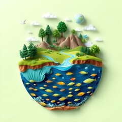 Paper Art: Celebrating Ecology, World Water Day, and Environmental Protection &ndash; Saving Water for a Sustainable Planet.