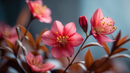 Fototapeta premium Close-up of a red flower, Bright red bloom, Soft red petals, Macro image of a flower