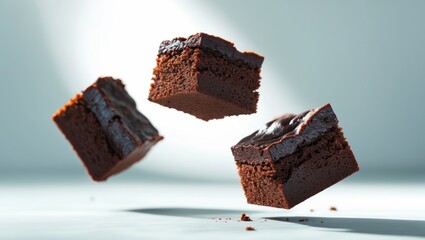 Chocolate brownie cake against a white isolated background. The toning. Selective focus.