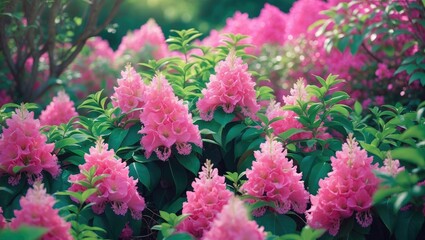 Fototapeta premium Vibrant pink azalea bush brimming with blossoms