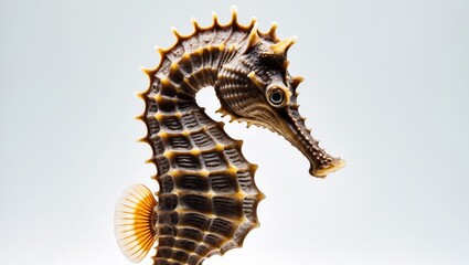 Side profile of a Common Seahorse, set against a white background.