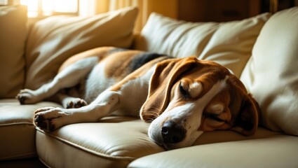 Obraz premium Sleeping beagle resting on couch