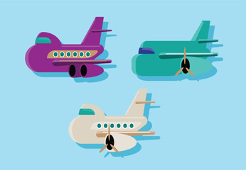 Set of Passenger Airplanes in Flat Design