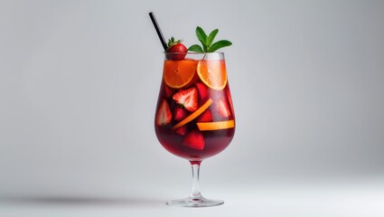 glass of red sangria on a white background, isolated