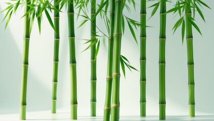 Fresh bamboo separated on a white backdrop.