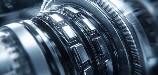 Fototapeta premium Cutting-edge space engine, intricate propulsion technology with plasma coils, metallic textures, sci-fi engineering perfection, ultra-HD digital render