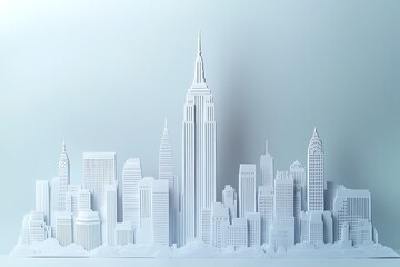 Fototapeta premium White papercut cityscape skyline.