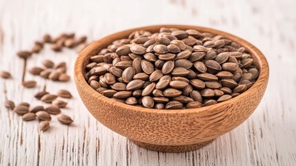 Fototapeta premium Brown seeds in wooden bowl