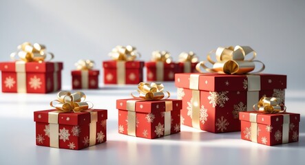 Gift boxes with golden bow set against a background.