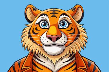 funny tiger portrait with fashion wear in isolated background cartoon