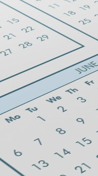 close up of a monthly calendar, concept for appointment or deadline, light theme (3d render) vertical video