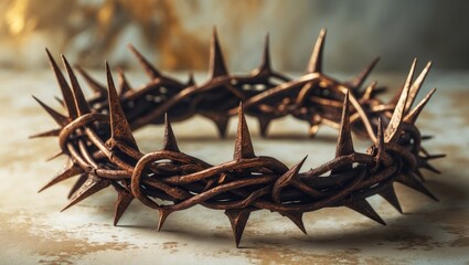 Close-up view of a depiction of the crown of thorns.