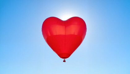 Fototapeta premium Red heart-shaped balloon floating in blue sky, love symbol