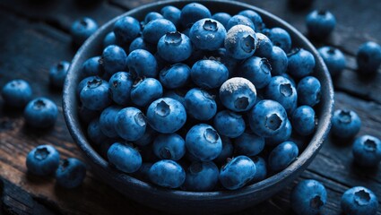 Close-up view of blueberries contained in a bowl.