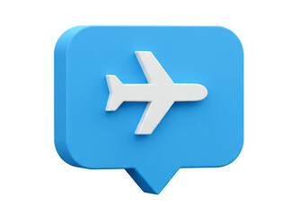 Obraz premium Blue speech bubble with a white airplane icon representing travel and flights