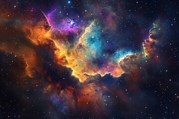 Fototapeta premium Gas Clouds Shimmer in Vibrant Colors Across the Cosmic Expanse of Space. Generative AI